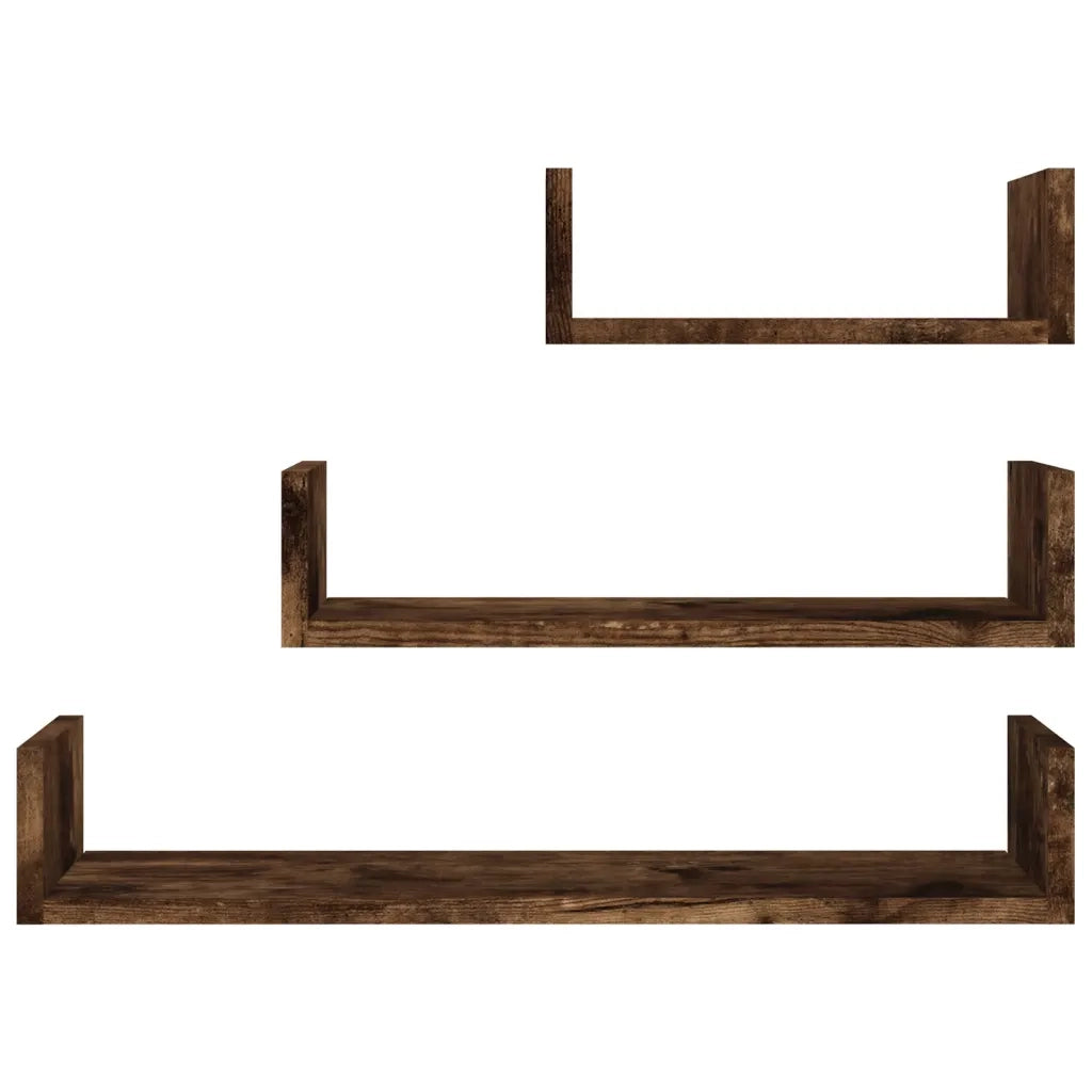 Mensole Espositive da Parete 3 pz Rovere Fumo Legno Multistrato 815261