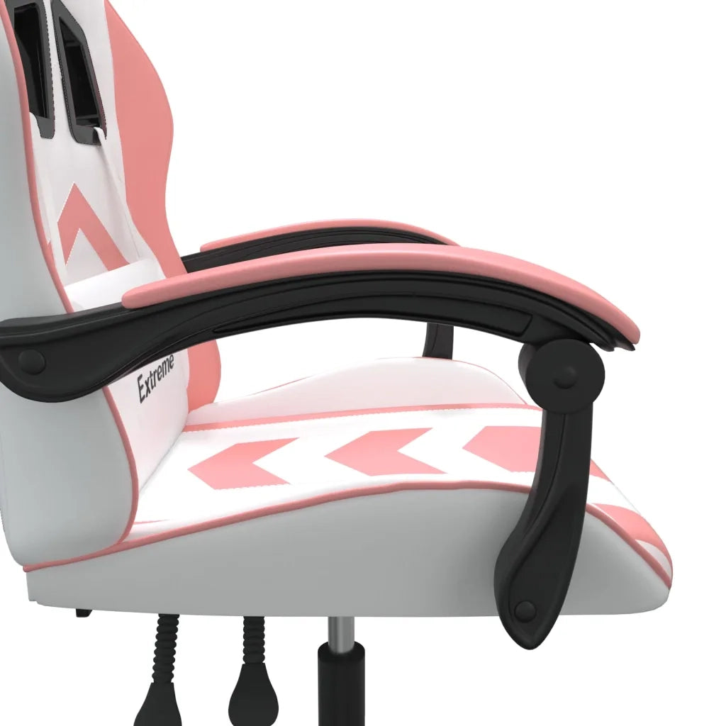 Sedia da Gaming | Sedia da e-sports Girevole Bianco e Rosa in Similpelle