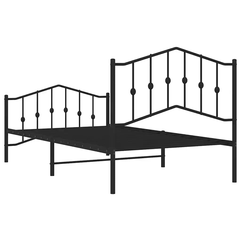 Letto singolo | Letto per adulti | Giroletto con Testiera e Pediera Metallo Nero 100x190 cm