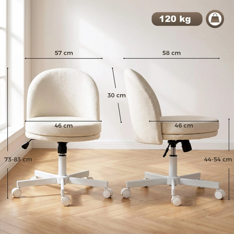 SEDIA UFFICIO Girevole Regolabile 44-54 cm Effetto Chenille Crema