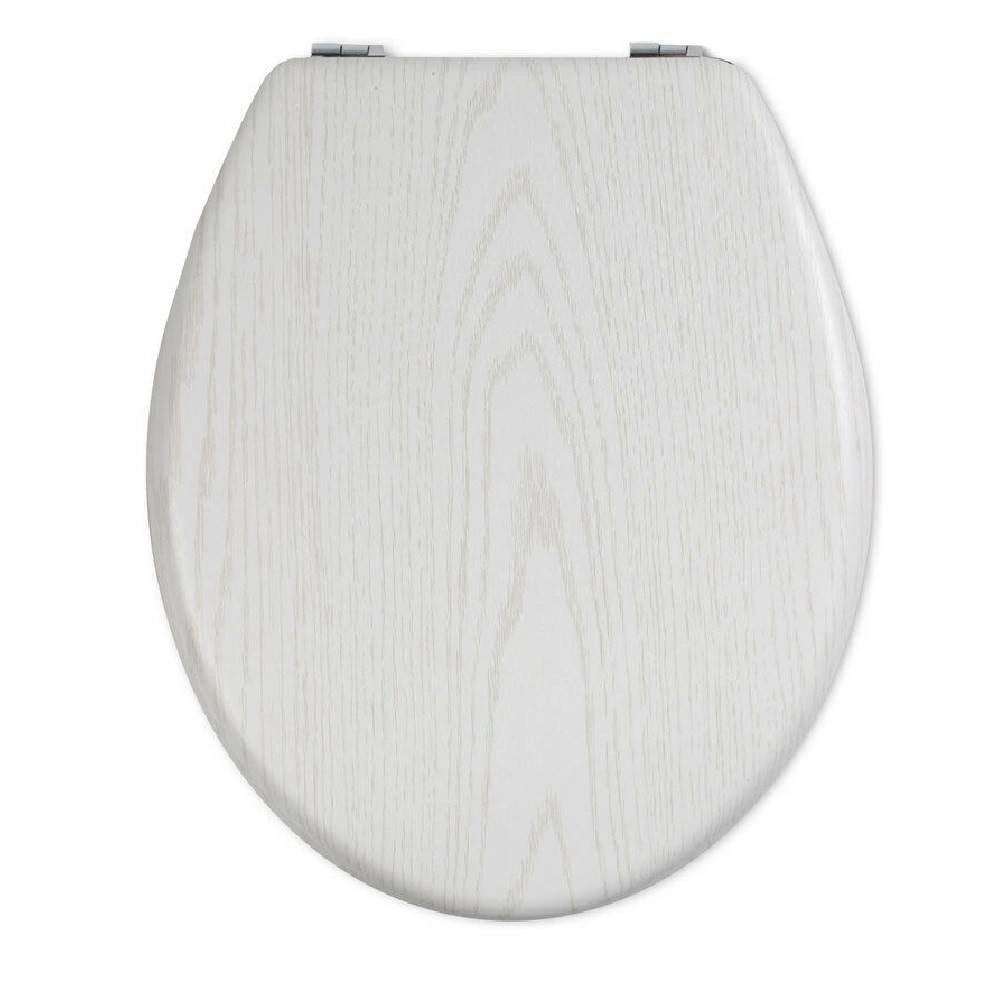 Trade Shop - Copriwater Universale In Legno Mdf Resistente Con Stampa Legno Bianco Cerniere -        3,5
