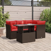vidaXL Set Divano da Giardino 5 pz Cuscini Marrone Polyrattan e Acacia