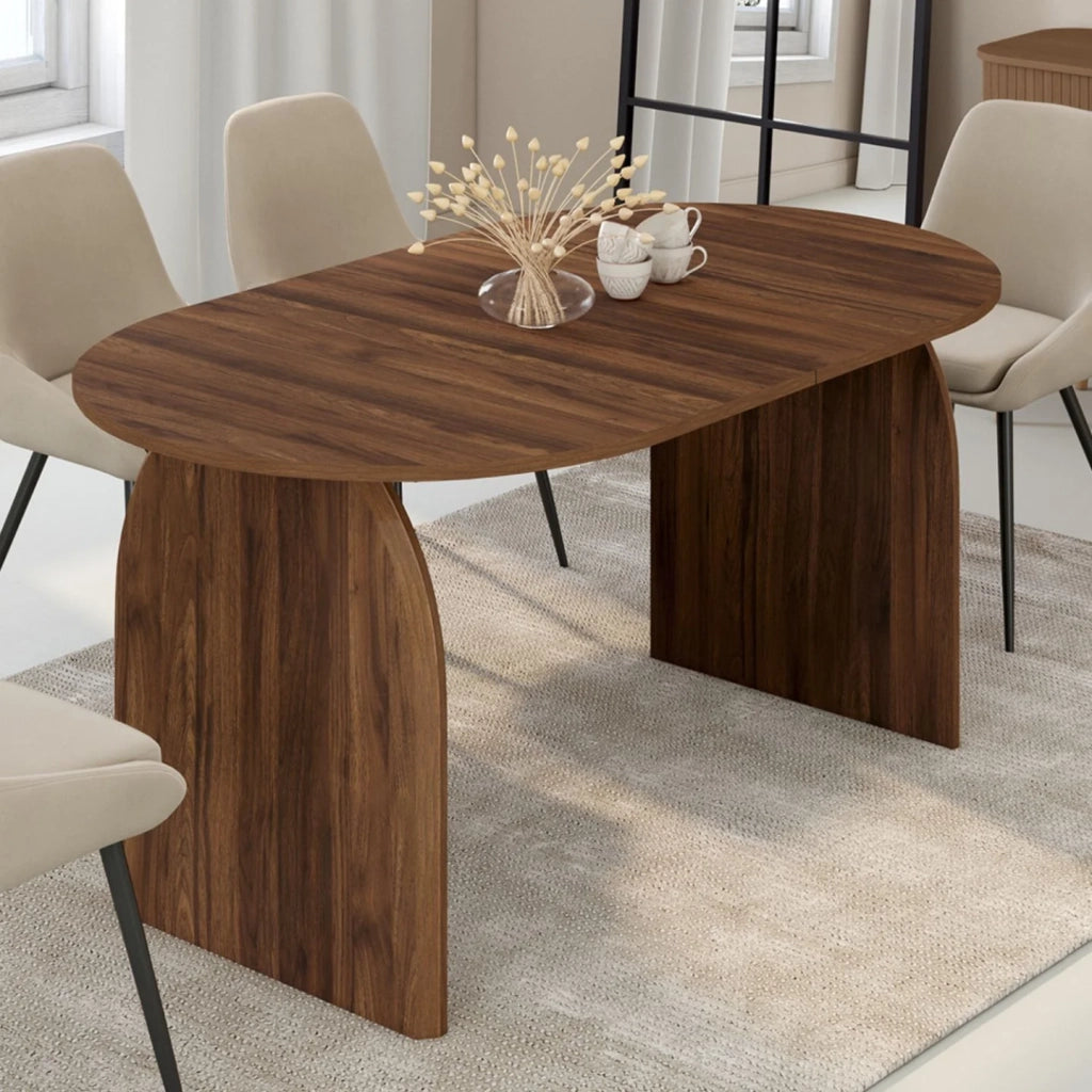 IDMarket - Tavolo da pranzo ovale japandi allungabile EDITH 6-10 persone noce 160 - 200 cm