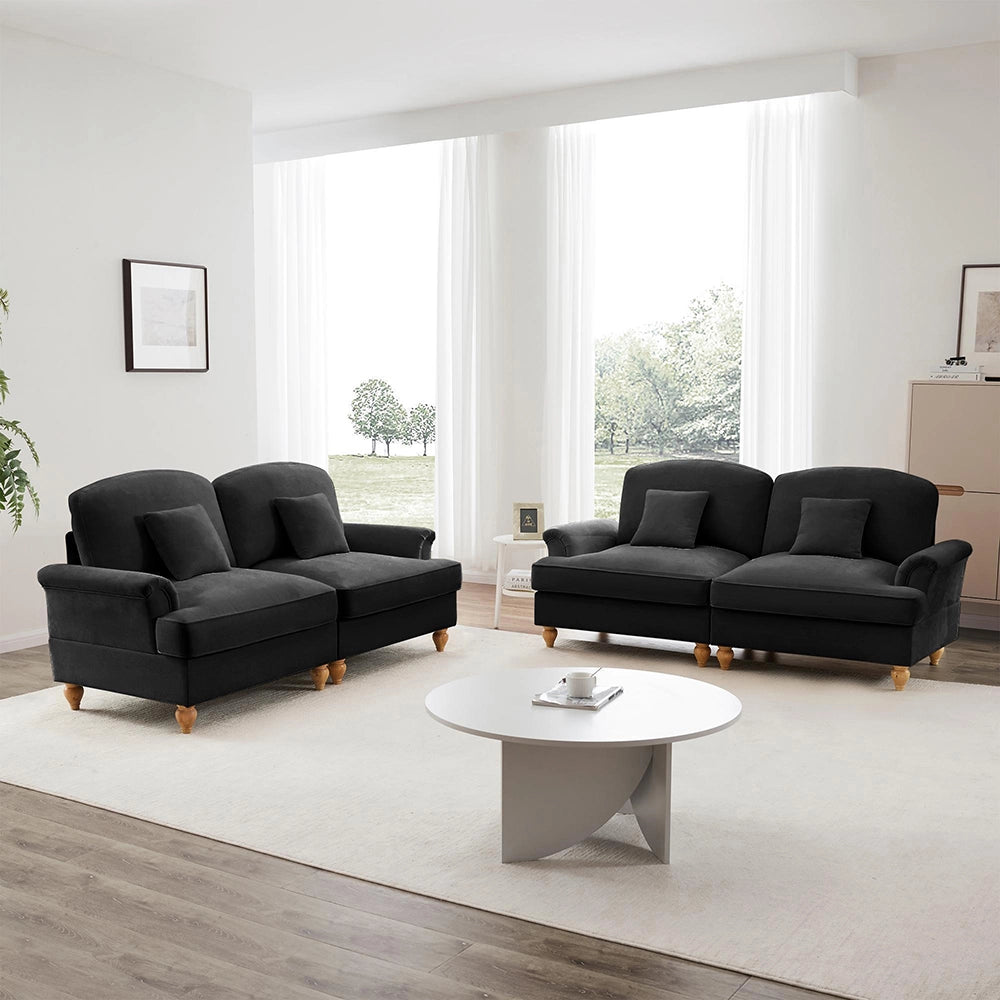 Divano angolare 2 posti - Xylo - Stile mid-century, chenille, nero
