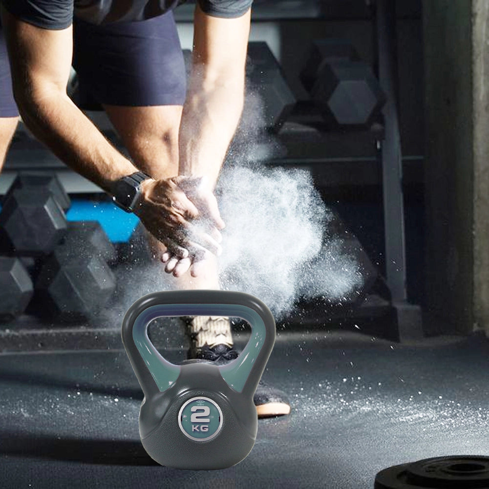 Kettlebell per Allenamento 2 kg Peso in Ghisa con Impugnatura Ergonomica Nero e Verde