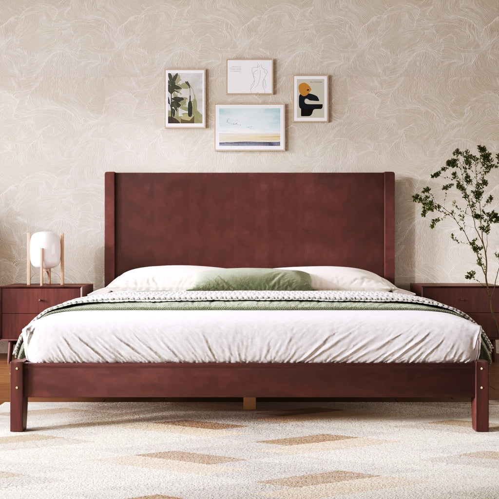 Letto per adulti 160 × 200 cm con testiera, rete inclusa, senza materasso, in MDF e betulla, marrone