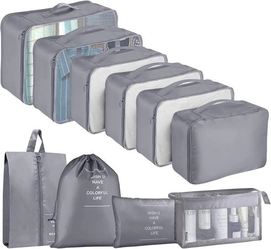 Set di organizzatori per valigia - accessori di viaggio - 10 pezzi - grigio