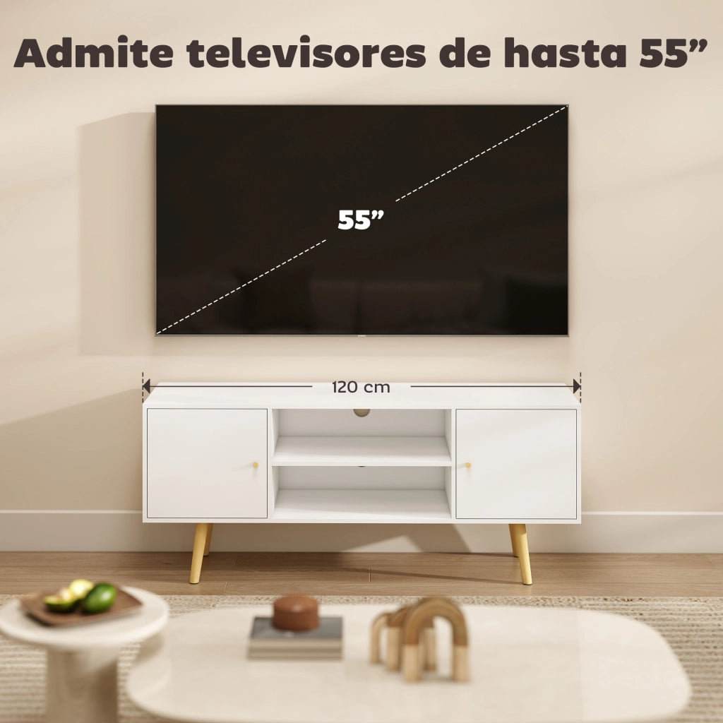 Mobile TV con 2 ante e 2 ripiani ¨C Zephmum ¨C Bianco 120x50x34 cm