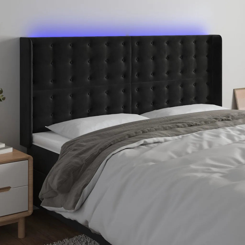 Testiera | Testata a LED Nera 163x16x118/128 cm in Velluto