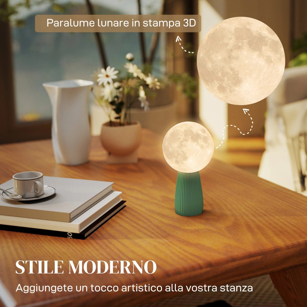 Lampada da Tavolo a Forma di Luna ¨C zephmum ¨C Bianco e Verde Scuro, ABS, ?15x28 cm