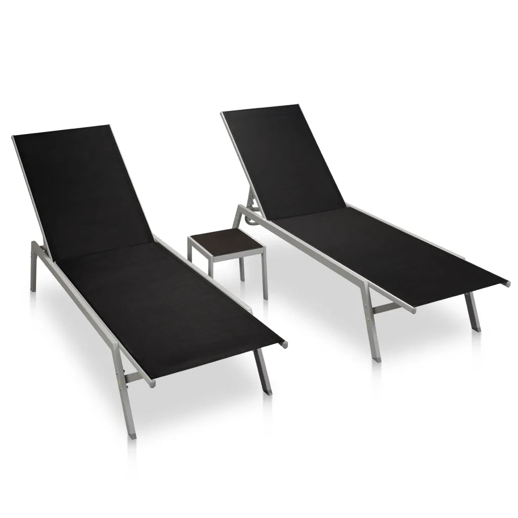 Lettini Prendisole 2 pz con Tavolo in Acciaio e Textilene Nero cod mxl 24972