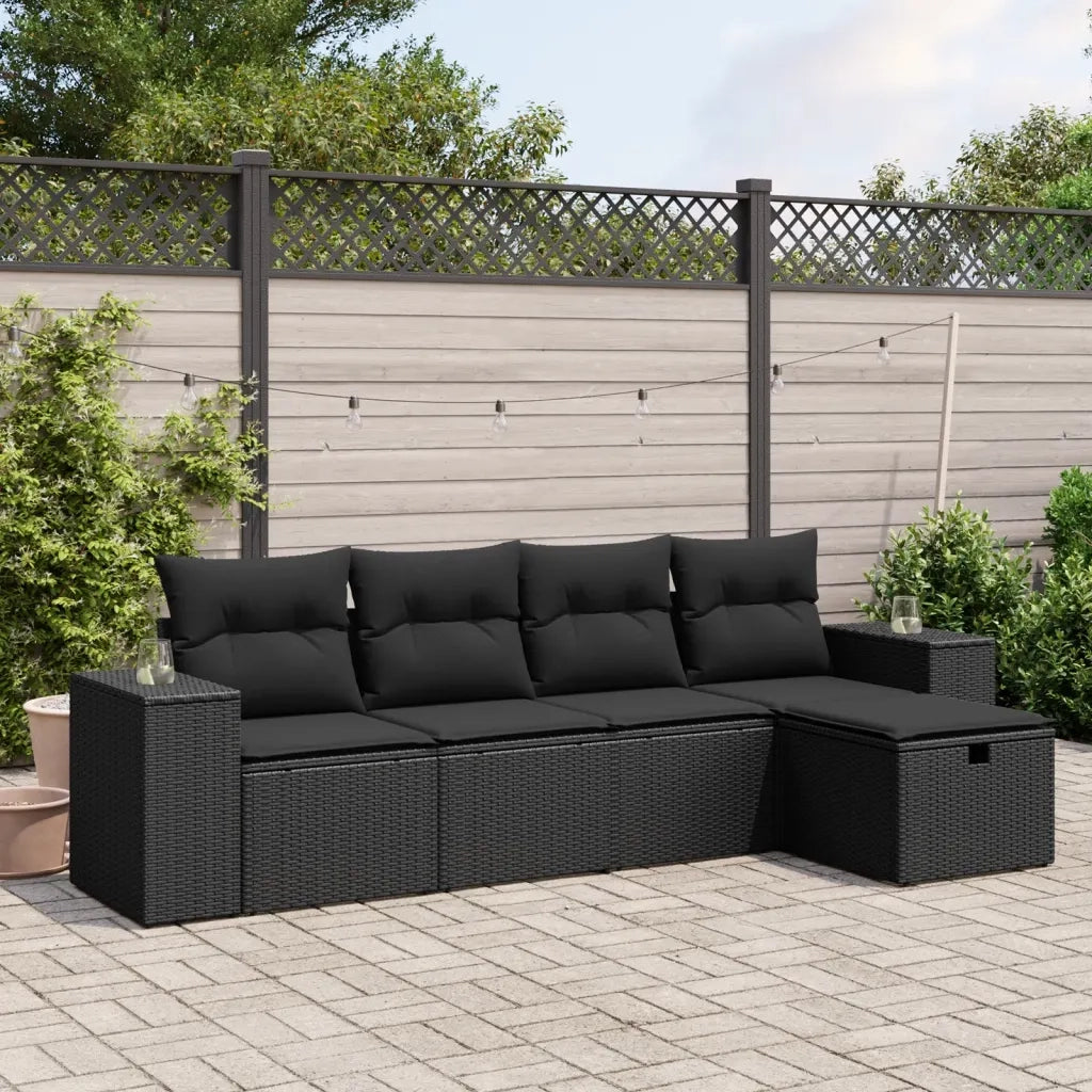 Set Divani da Giardino 5 pz con Cuscini in Polyrattan Nero