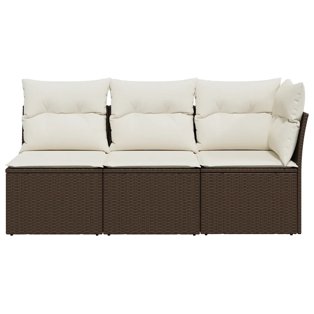 <em> Divano da Giardino a 3 Posti con Cuscini in Polyrattan Marrone</em>