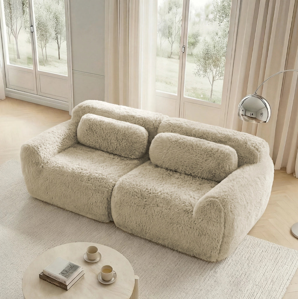 Divano modulare senza struttura 204x104x73 cm in tessuto plush; base antiscivolo; kaki chiaro