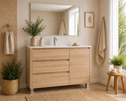 Mobile bagno con 3 cassetti, anta e lavabo ORIGENBATH VOLUM senza specchio 90x45 cm estepa