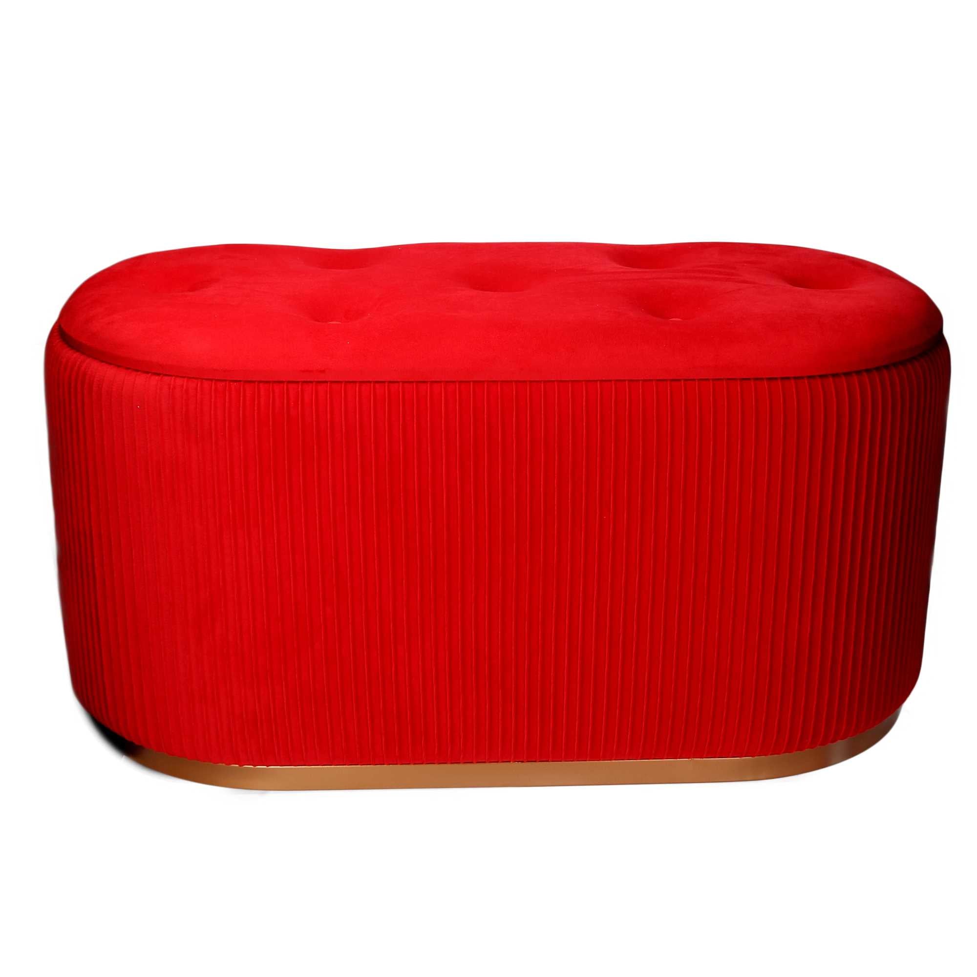 Pouf Contenitore 82x42xh41 cm in Tessuto Velluto Rosso