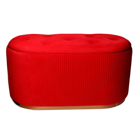 Pouf Contenitore 82x42xh41 cm in Tessuto Velluto Rosso