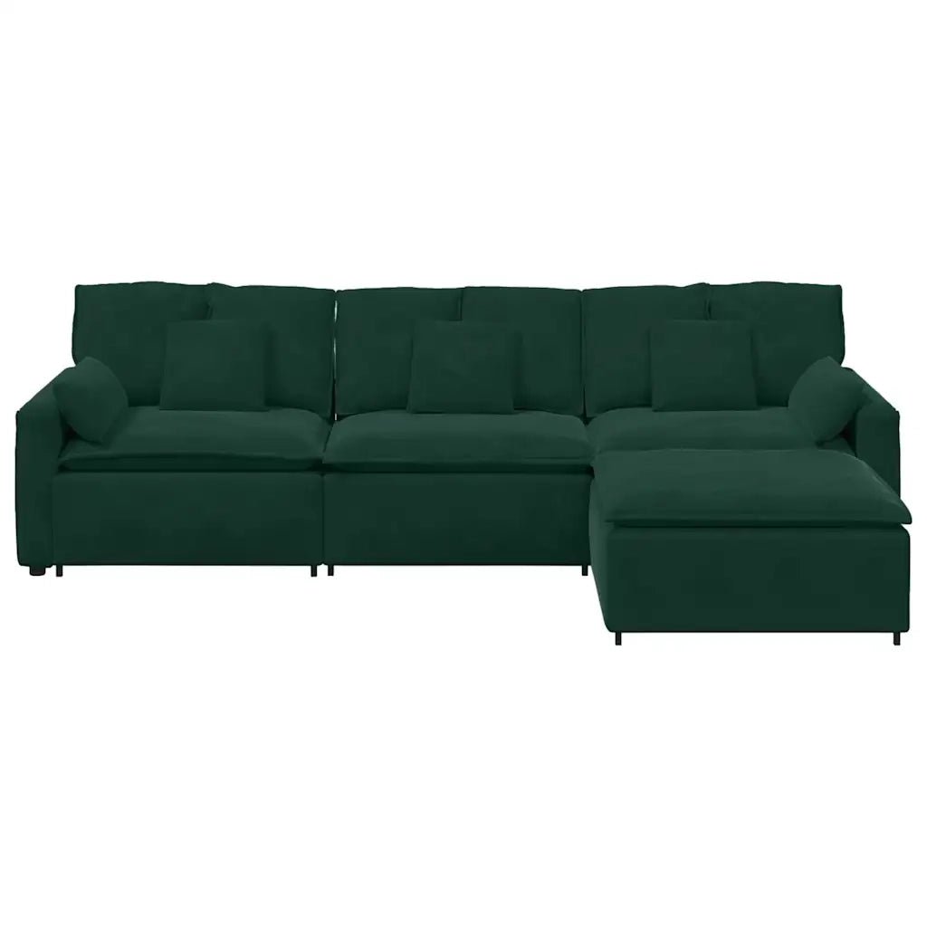 Divano Modulare con Poggiapiedi e Cuscini Verde Scuro 3321071