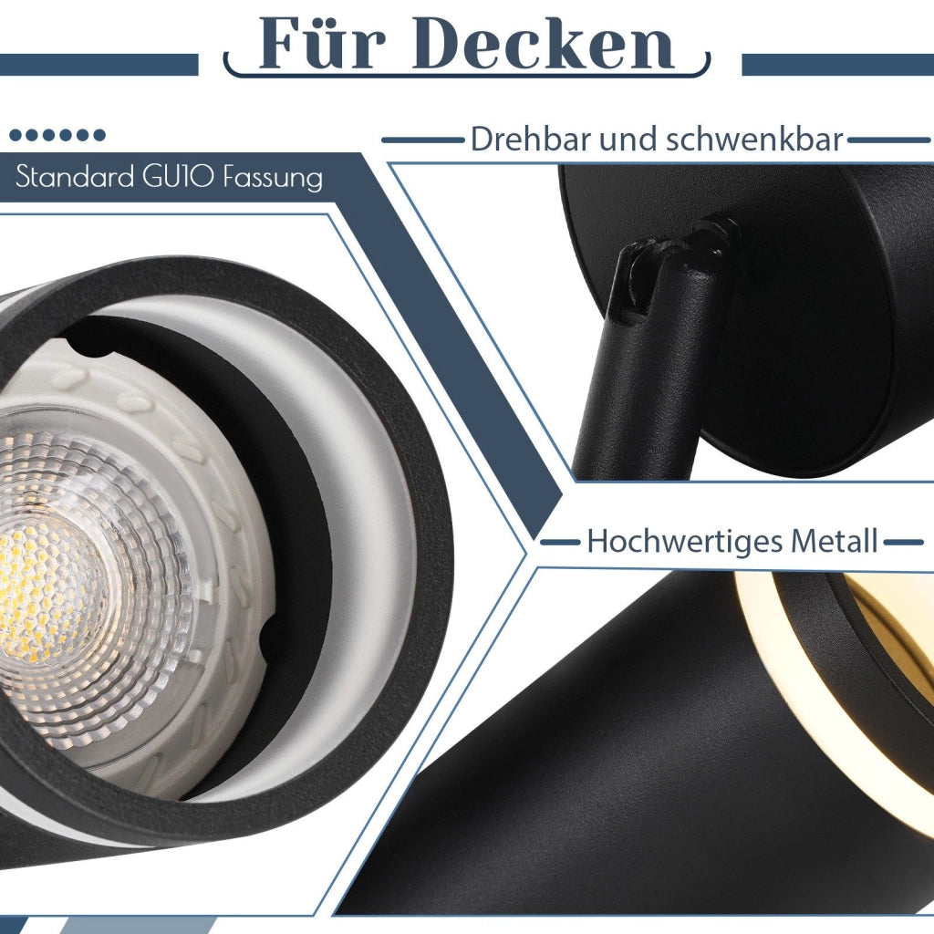 ZMH Faretto da soffitto neri 4 fiamme GU10 metallo per camera letto corridoio