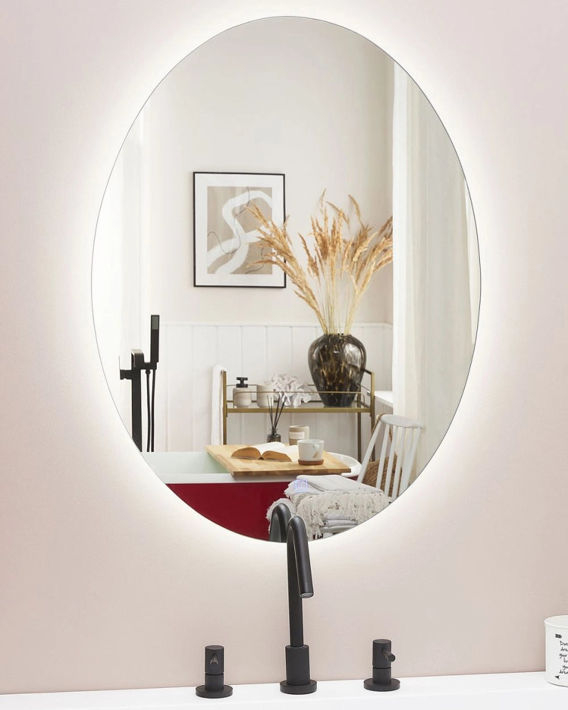 Specchio da parete con LED argento Ovale 60 x 80 cm Rettangolare Illuminato Sistema Antiappannamento