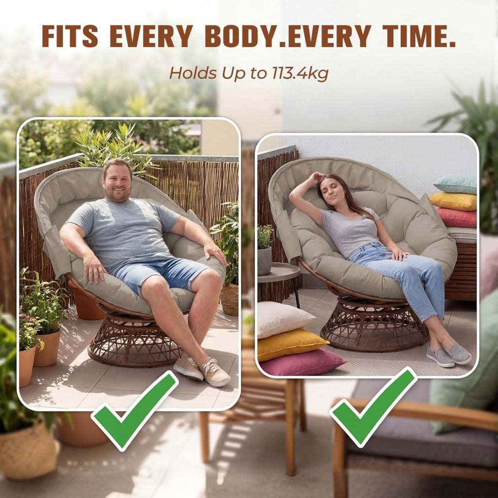 Poltrona da papasan, comoda poltrona girevole con cuscino rotondo, comoda poltrona in rattan, girevole, in vimini, per soggiorno, angolo lettura, lounge – marrone