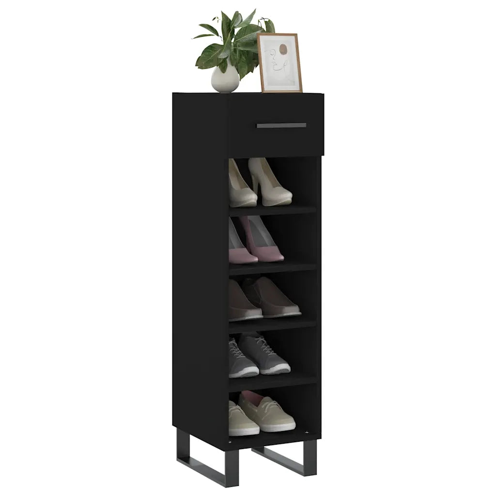 Scarpiera-Scaffale per scarpe Nera 30x35x105 cm in Legno Multistrato 643087