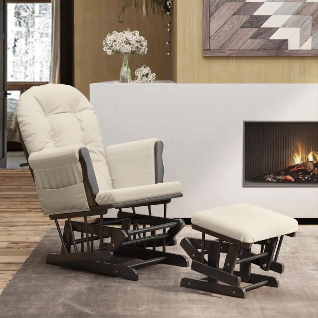 Poltrona | Sedia Relax Glider con Sgabello Bianco Crema in Tessuto