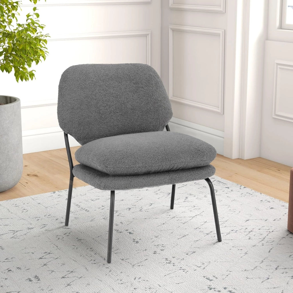 Sedia Sala da Pranzo Imbottita in Tessuto Peluche, Sedia con Cuscino Senza Ruote e Braccioli, Sedia Moderna Comfortevole per Cucina, Salotto, Soggiorno e Camera da Letto, Grigio