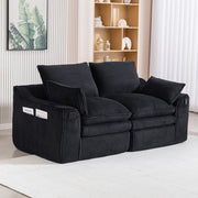 Divano a 2 posti in velluto a coste con cuscini e tasche laterali, schiuma a 3 strati, nero 191 × 94 × 85 cm