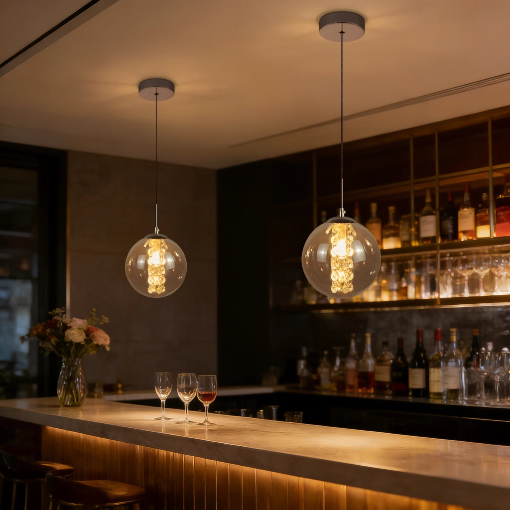 ZMH Lampada a sospensione vetro fumé moderna 1 luce altezza regolabile 120cm G9 per sala pranzo camera bar