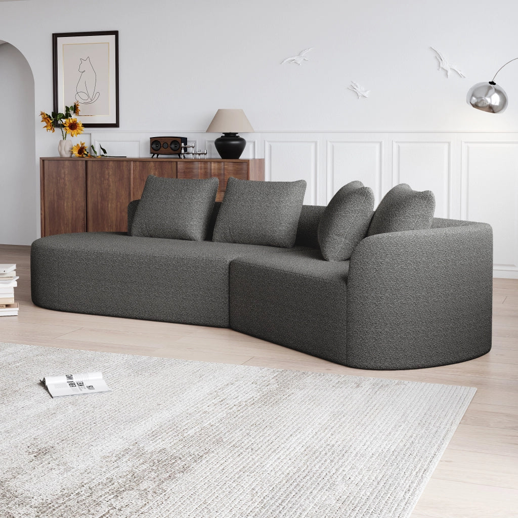 Divano Angolare in Velluto 4 Posti con Cuscini ¨C MINIMAL ¨C Grigio