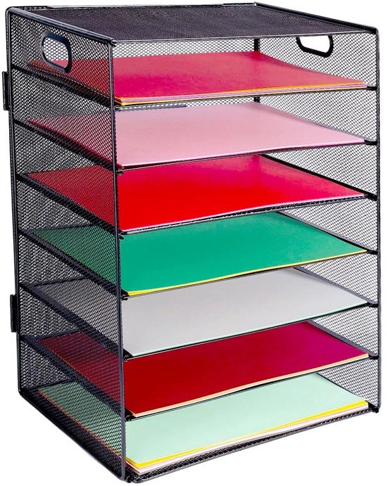 HMXLJJY 7-laag A4 cartelle organizzatore di scrivania con manico, organizzatore di scrivania a maglia, cassetto per lettere, spazio di archiviazione per scrivania, cassetto per documenti, spazio di archiviazione per cartelle A4, nero