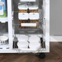 Carrello da Cucina con Ruote, Mobile da Cucina Salvaspazio in Legno Massiccio: 3 Cassetti, 3 Cestelli, 2 Portaspezie, 2 Ripiani, 92x37x82 cm