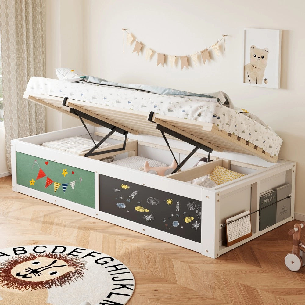 Letto Singolo con Contenitore e Piano Scrittura ¨C MINIMAL ¨C Bianco, 90x200