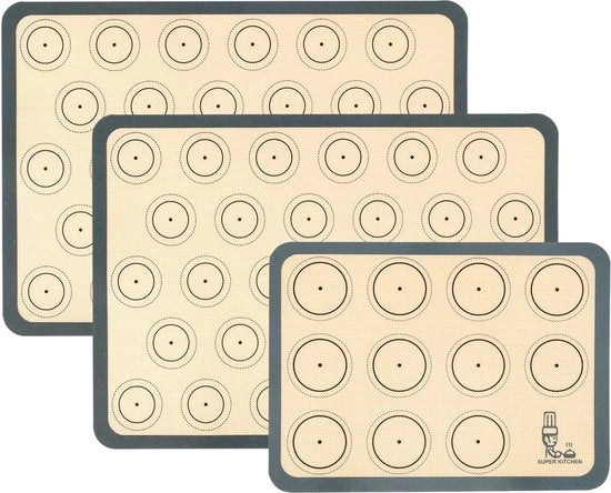 Mat di silicone per biscotti macarone 3 pezzi (grigio) - 42 x 30 cm