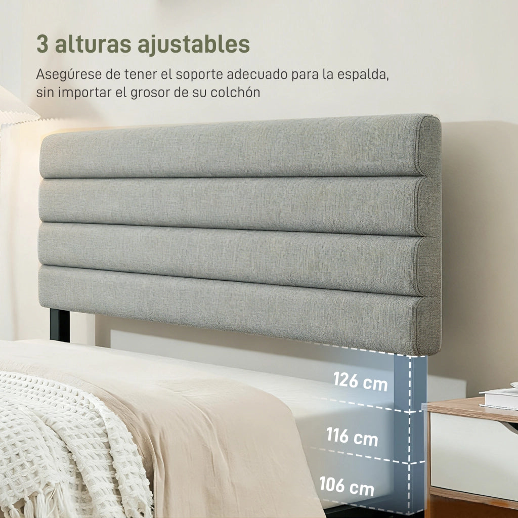 Testiera Imbottita Grigia 140 cm ¨C Zephmum ¨C 140x106/116/126 cm