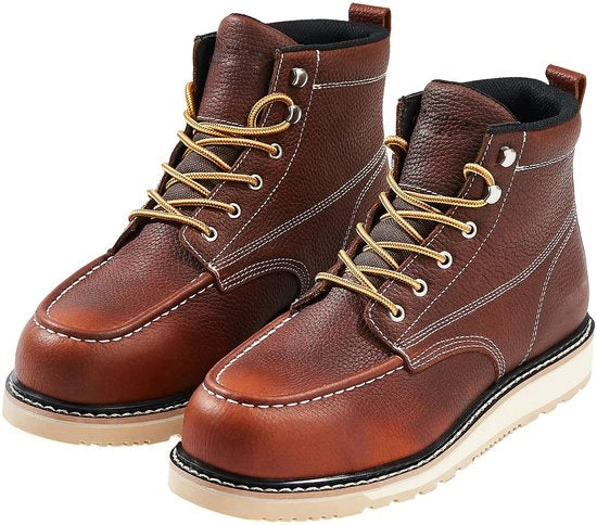 Laarzen per lavoro con testa in acciaio, misura US 9,5, testa a gomma impermeabile, antiscivolo, zoccoli in gomma EVA leggera, respiro, scarpe da uomo marrone
