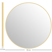 Specchio Rotondo Ø70x2.5 cm con Superficie Antiurto e Struttura in Acciaio Oro