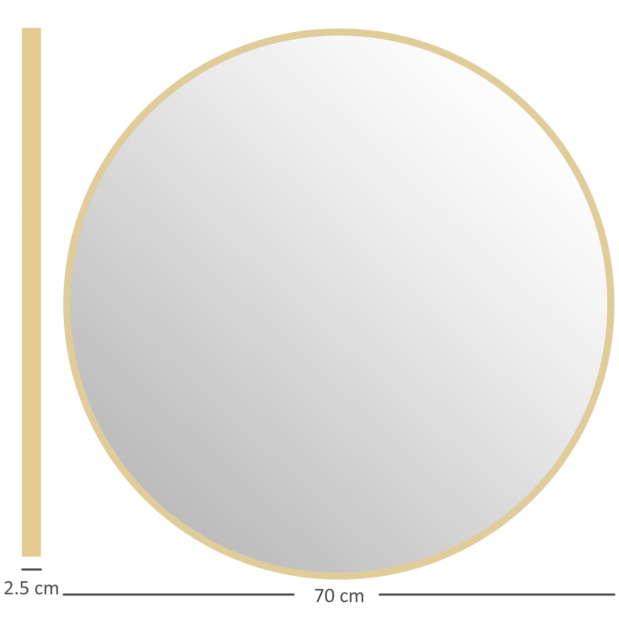 Specchio Rotondo Ø70x2.5 cm con Superficie Antiurto e Struttura in Acciaio Oro