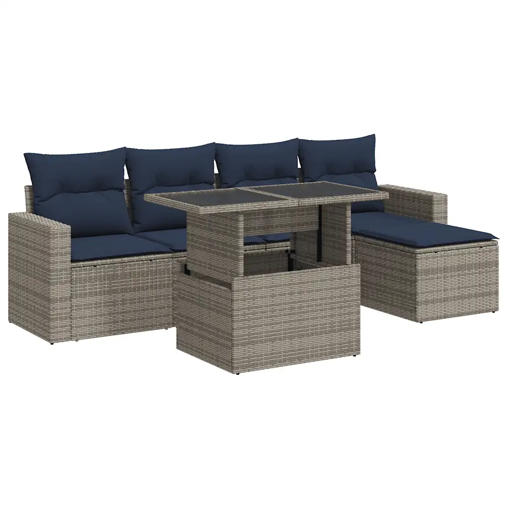 Set Divano da Giardino 6pz con Cuscini Grigio Polyrattan Acacia 3326302