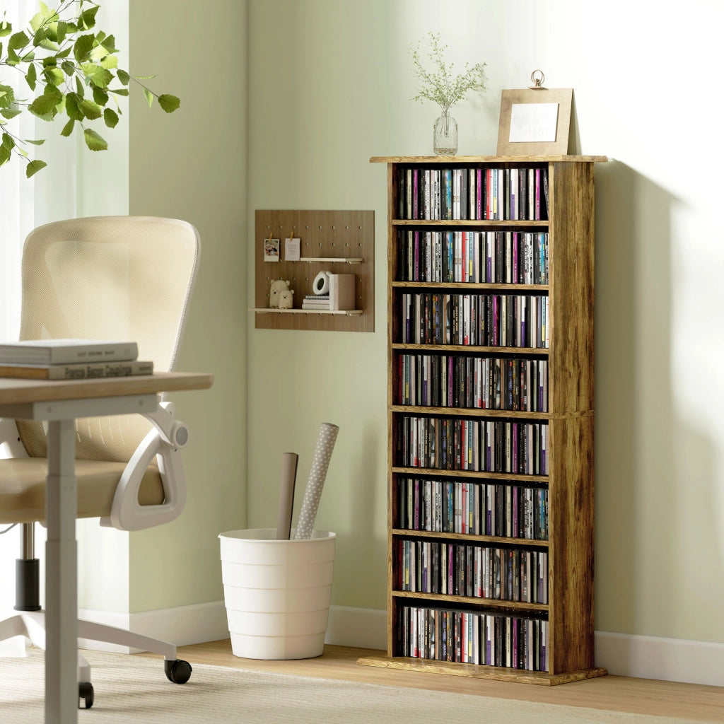 Libreria per CD e DVD ¨C zephmum ¨C marrone, 8 scomparti, 6 ripiani regolabili