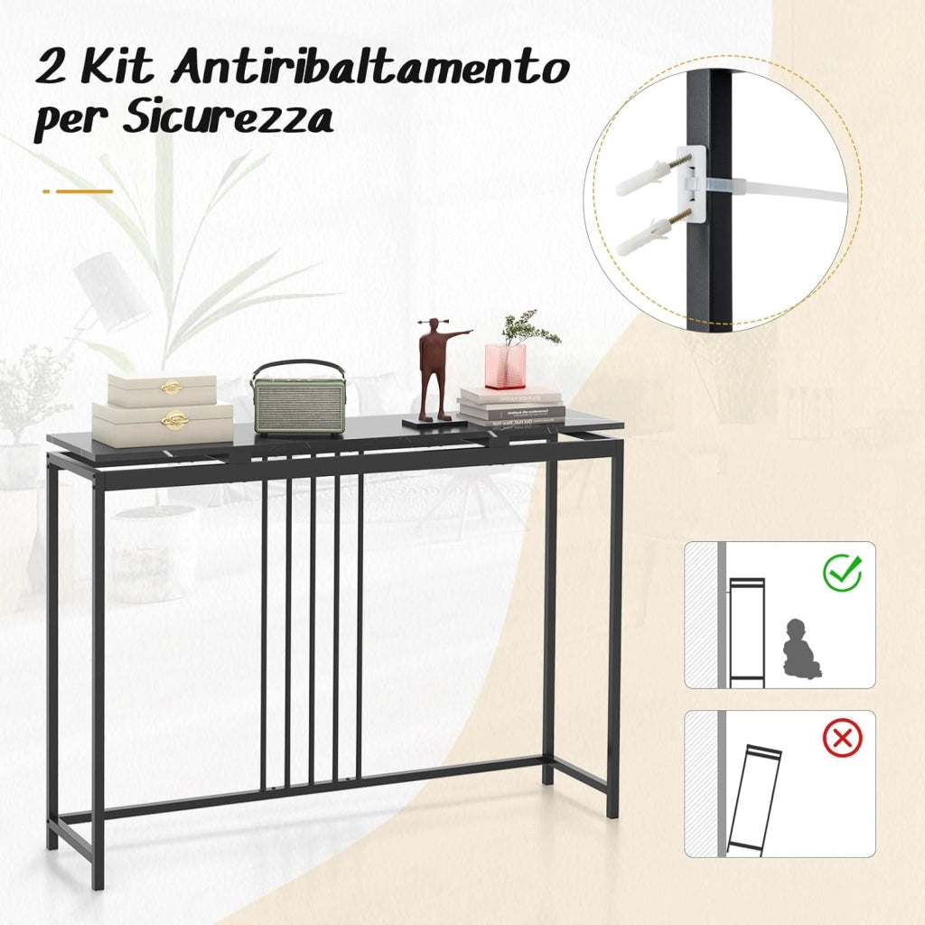 Tavolo da Ingresso Stretto, Tavolo Consolle Moderno in Finto Marmo con Struttura in Acciaio, Tavolo Multiuso per Salotto e Corridoio, 120 x 30 x 90 cm