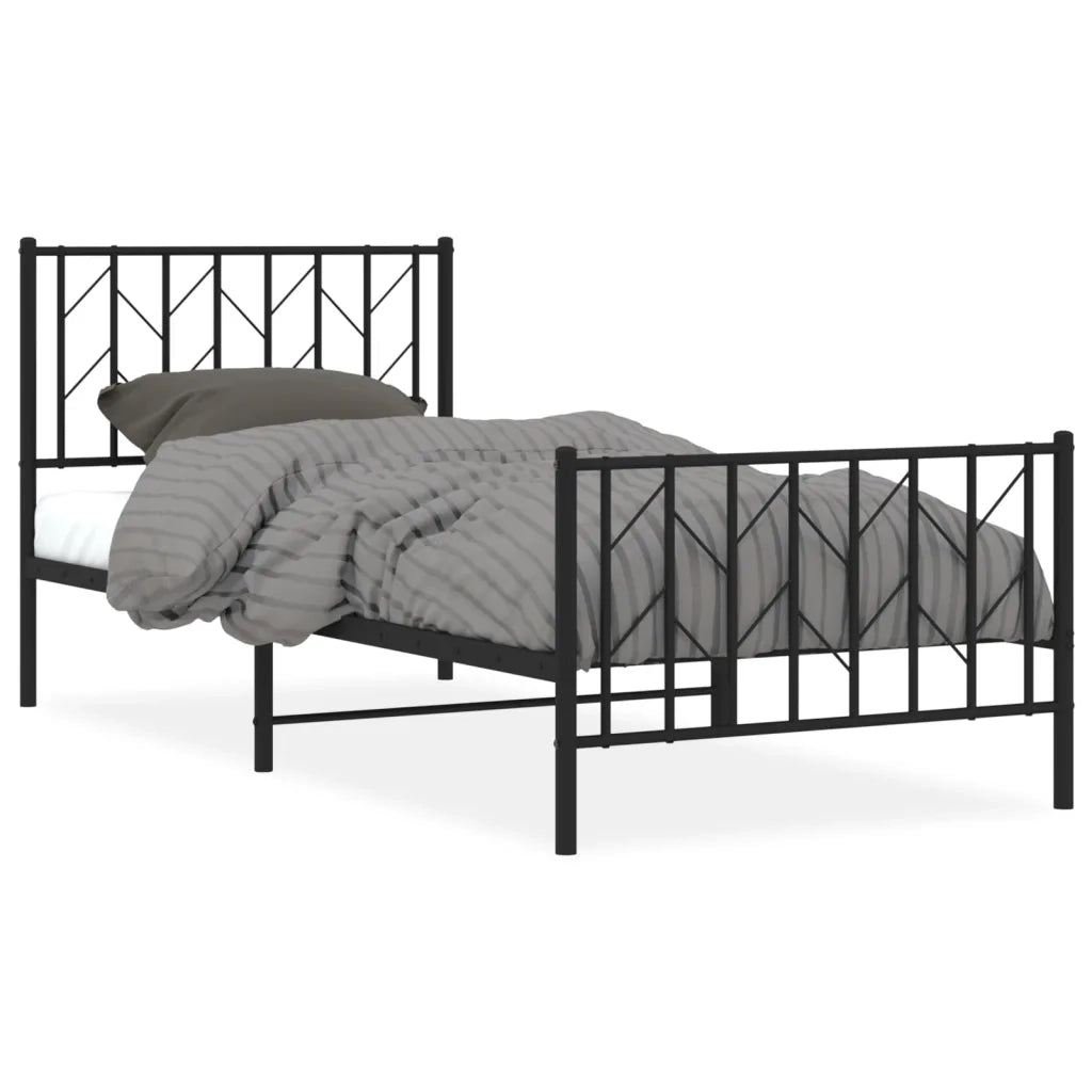 Letto singolo | Letto per adulti | Giroletto con Testiera e Pediera Metallo Nero 90x200 cm