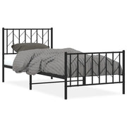 Letto singolo | Letto per adulti | Giroletto con Testiera e Pediera Metallo Nero 90x200 cm