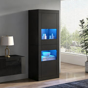Vetrina con LED e 2 ante, 3 ripiani regolabili e 4 vani, per soggiorno e sala da pranzo, nero, 61 × 42 × 162 cm