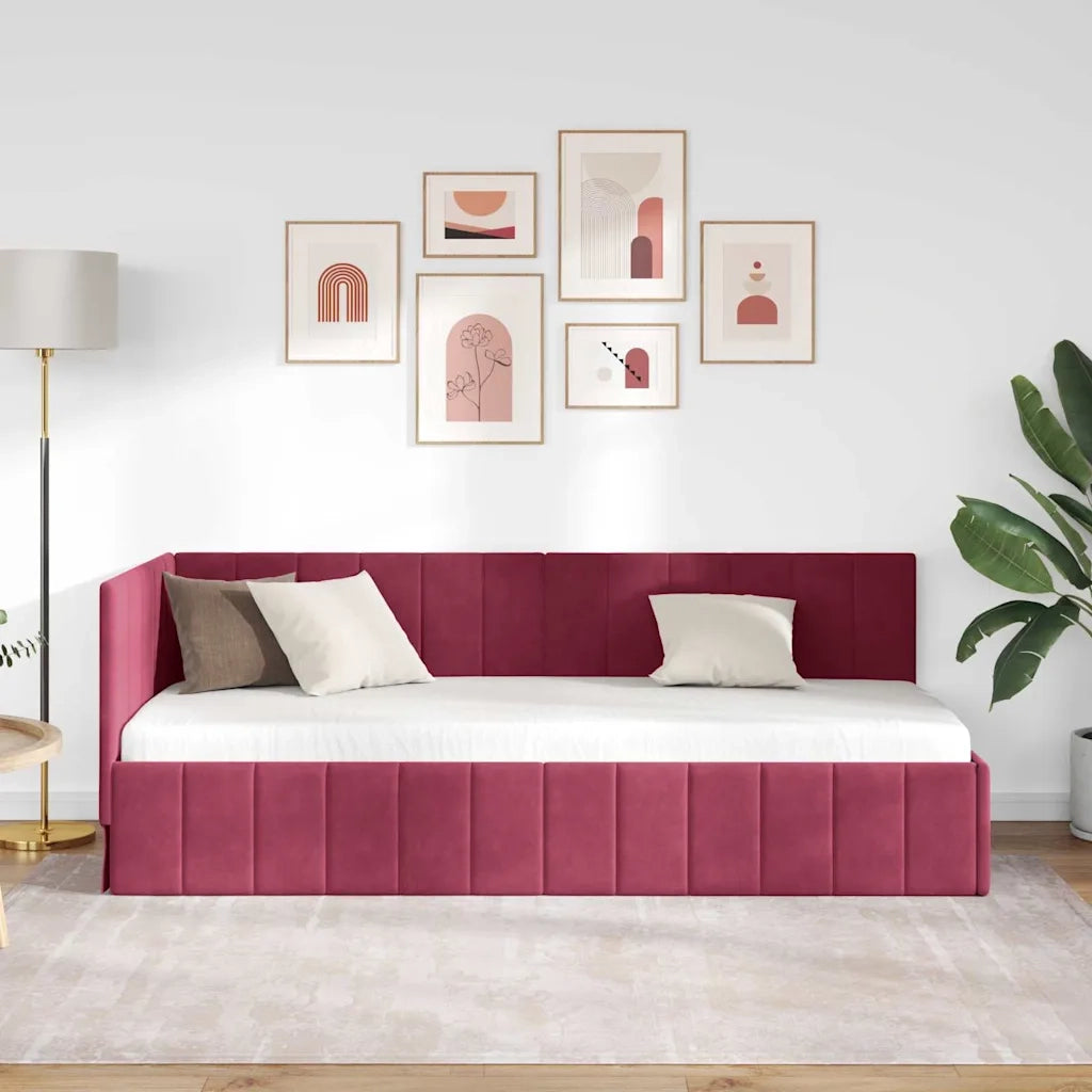 Cornice del letto ad angolo Rosso Vino 80 cm x 200 cm Velluto 42016291