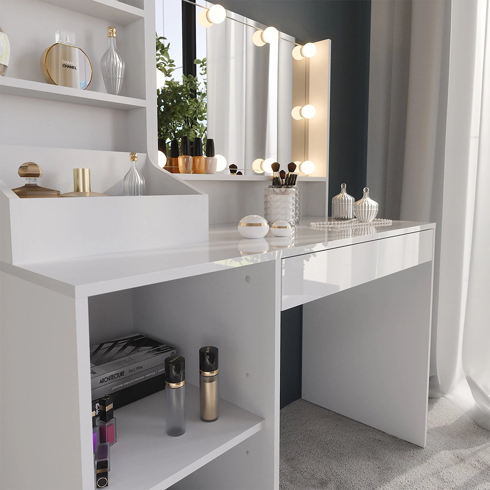 Vicco Tavolo da toeletta Bianco/bianco lucido 119.8 cm 4 parti