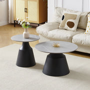 Set Tavolini Dual Rotondi in Ceramica Grigio Opaco con Struttura in Metallo Nero – Coppia Tavoli Salotto Moderni