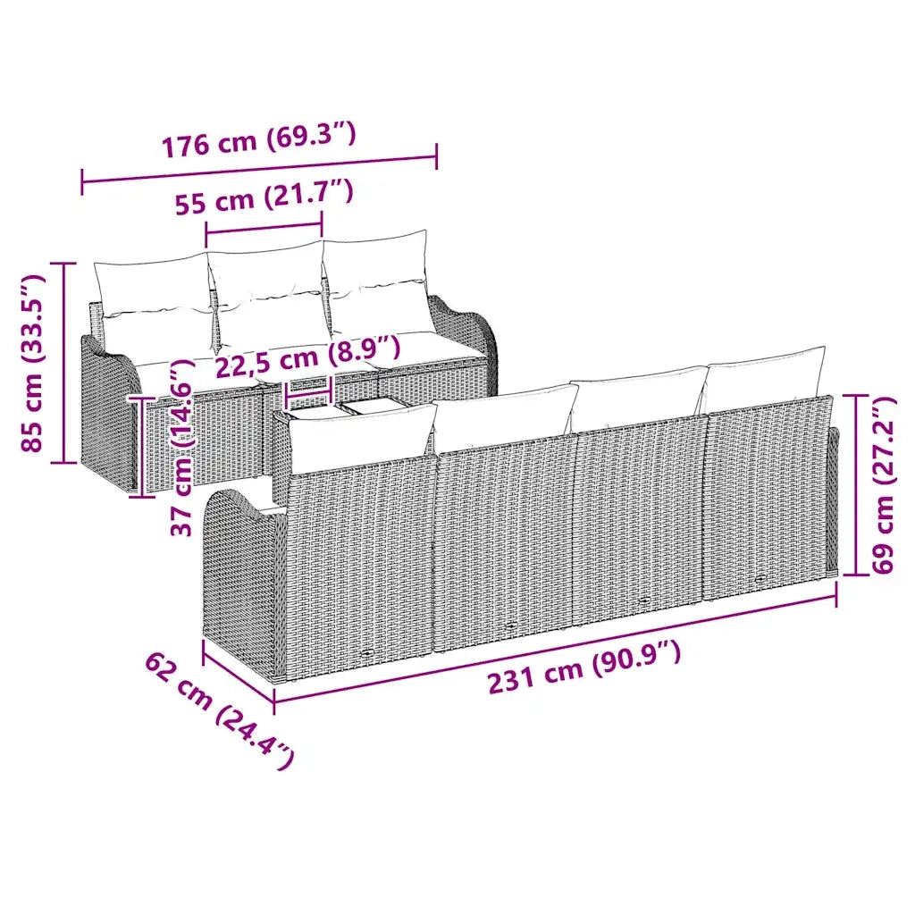 Set Divano da Giardino Nero 55 x 55 x 37 cm polyrattan 3345613