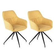 E-STYLO Sedia da pranzo in tessuto giallo con gambe e struttura in metallo nero, imbottita, 56cm X 56cm H. 87cm.